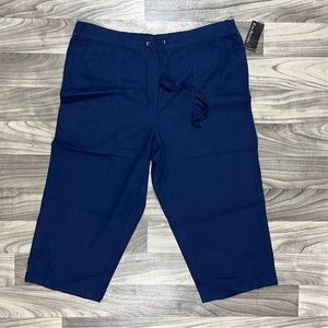 Kim Rogers, Linen Drawstring Wide Leg Capri Pants, L